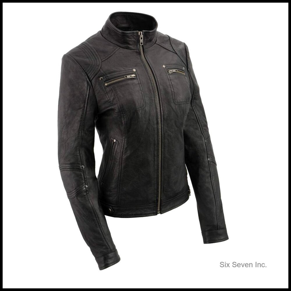 Premium Sheepskin Leather Motorcycle Jacket Stand Up Collar